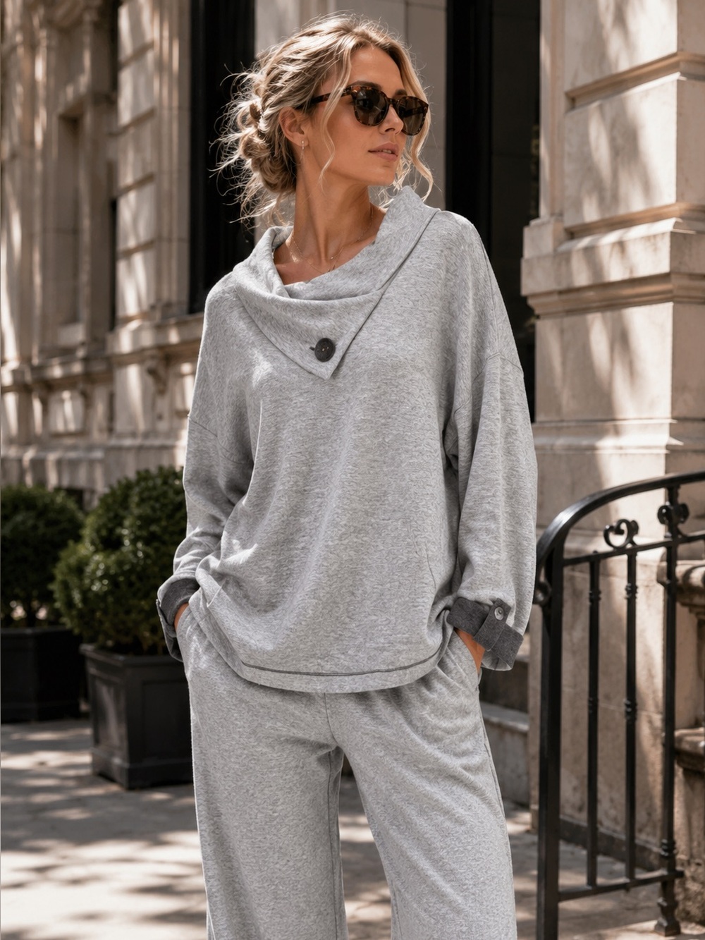 NEON BUDDHA Gray Rib Knit Loungewear Relaxed Athleisure Pullover, S